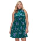 Juniors' Plus Size Mudd&reg; Floral Velvet Swing Dress, Teens, Size: 2xl, Dark Green