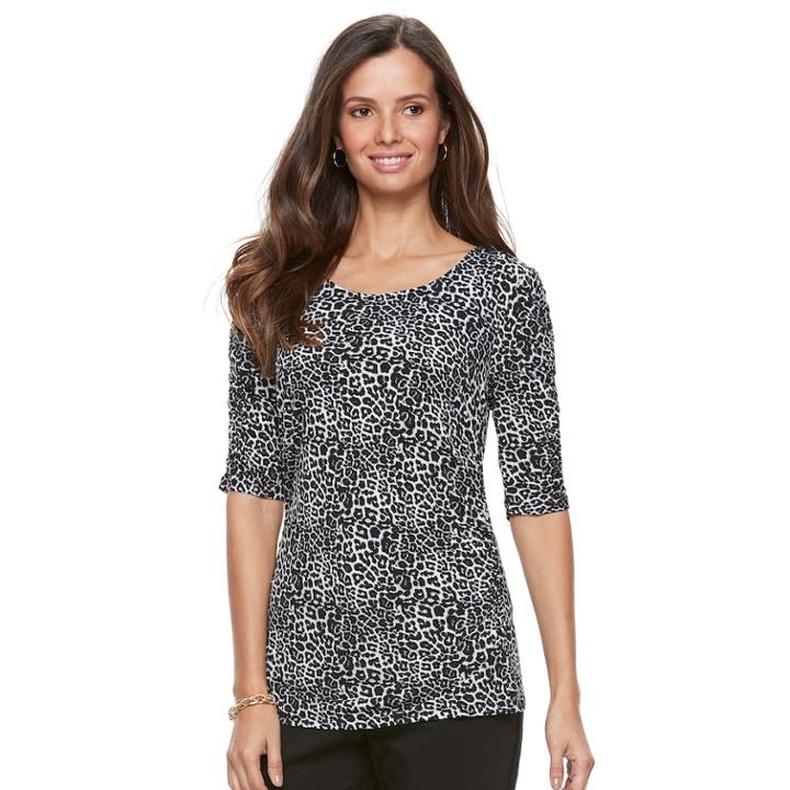 Women's Dana Buchman Shirred Elbow-sleeve Top, Size: Large, Silver