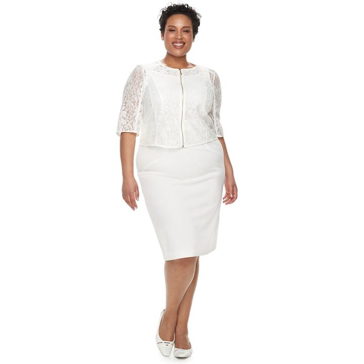 Plus Size Maya Brooke Lace Sleeveless Dress & Jacket Set, Women's, Size: 20 W, White