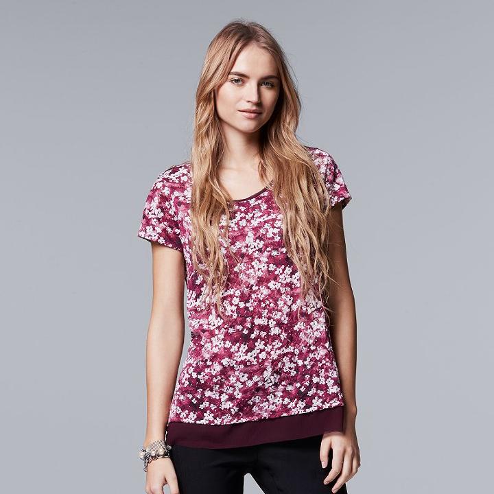 Women's Simply Vera Vera Wang Crinkle Tee, Size: Medium, Dark Pink