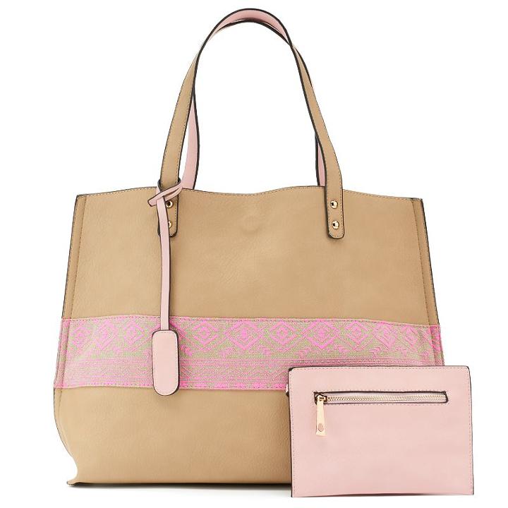 Yoki Reversible Canvas Tote & Coin Pouch, Women's, Beig/green (beig/khaki)