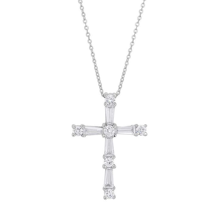 Emotions Sterling Silver Cubic Zirconia Cross Pendant Necklace, Women's, White