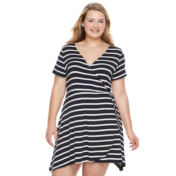 Juniors' Plus Size Living Doll Shark-bite Wrap Dress, Teens, Size: 3xl, Blue (navy)