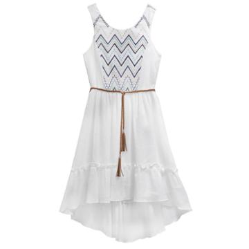 Girls 7-16 Emily West Embroidered Gauze Dress With Braided Belt, Girl's, Size: 7, White Oth