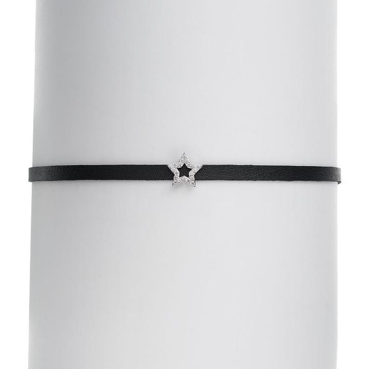 Fleur Cubic Zirconia Star Faux Leather Choker Necklace, Women's, White