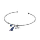 Silver Plated Believe Tassel Charm Cuff Bracelet, Women's, Blue