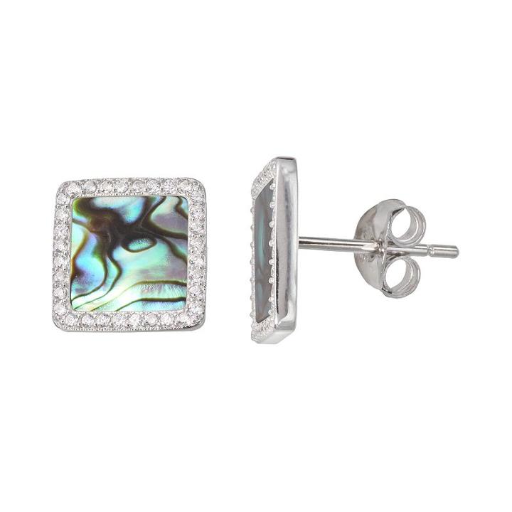 Sterling Silver Cubic Zirconia & Abalone Halo Stud Earrings, Women's, Green