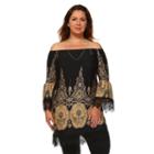 White Mark, Plus Size Print Off-the-shoulder Dress, Women's, Size: 3xl, Ovrfl Oth