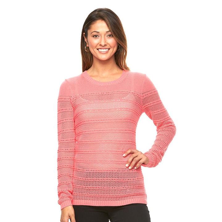 Women's Caribbean Joe Pointelle Crewneck Sweater, Size: Xl, Pink Other