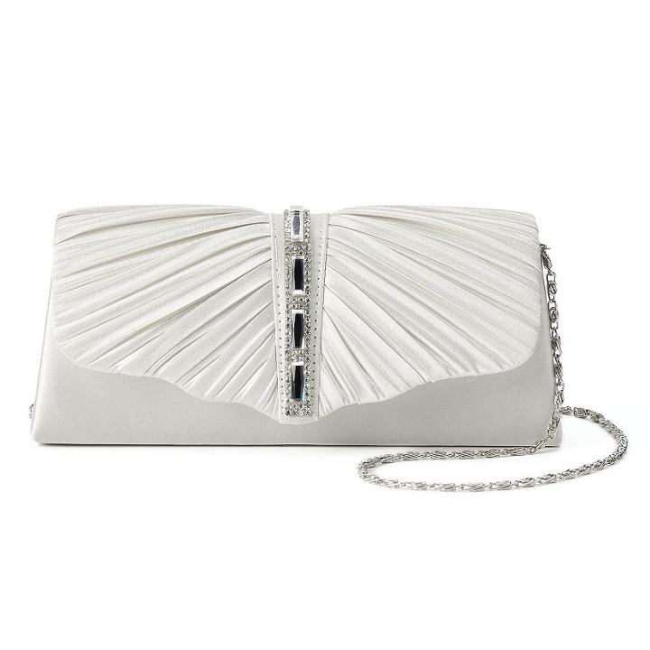 Gunne Sax By Jessica Mcclintock Andrea Satin Ruched Rhinestone Clutch, Women's, White