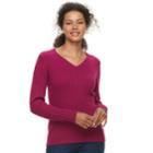 Women's Croft & Barrow&reg; Essential Cable Knit V-neck Sweater, Size: Large, Dark Pink