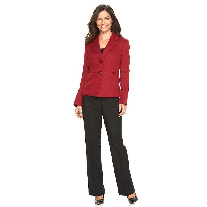Women's Le Suit Tweed Suit Jacket & Solid Pants Set, Size: 6, Brt Red