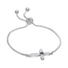 Brilliance Silver-plated Glitter Cross Lariat Bracelet With Swarovski Crystals, Women's, Blue