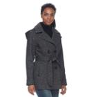 Women's D.e.t.a.i.l.s Double Breasted Faux-leather Trim Fleece Jacket, Size: Large, Black