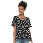Juniors' So&reg; Lace-up Floral Flutter Sleeve Top, Teens, Size: Xs, Black