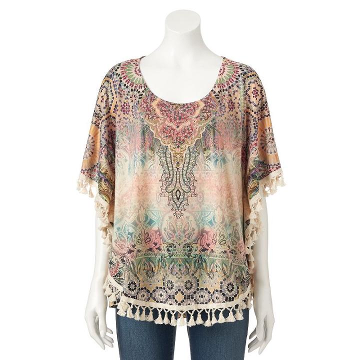 Women's World Unity Embellished Tassel Top, Size: Small, Beige Oth