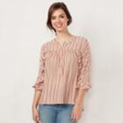Women's Lc Lauren Conrad Printed Ruffle Sleeve Blouse, Size: Large, Light Pink
