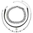 Mudd&reg; Compass Charm, Beaded & Tattoo Choker Necklace Set, Girl's, Black