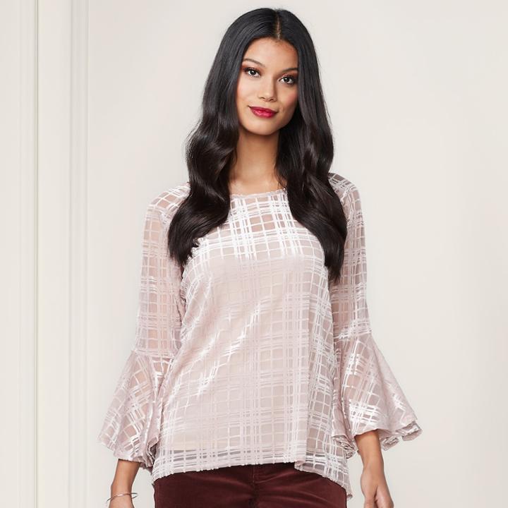 Lc Lauren Conrad Runway Collection Velvet Flocked Top - Women's, Size: Large, Light Pink