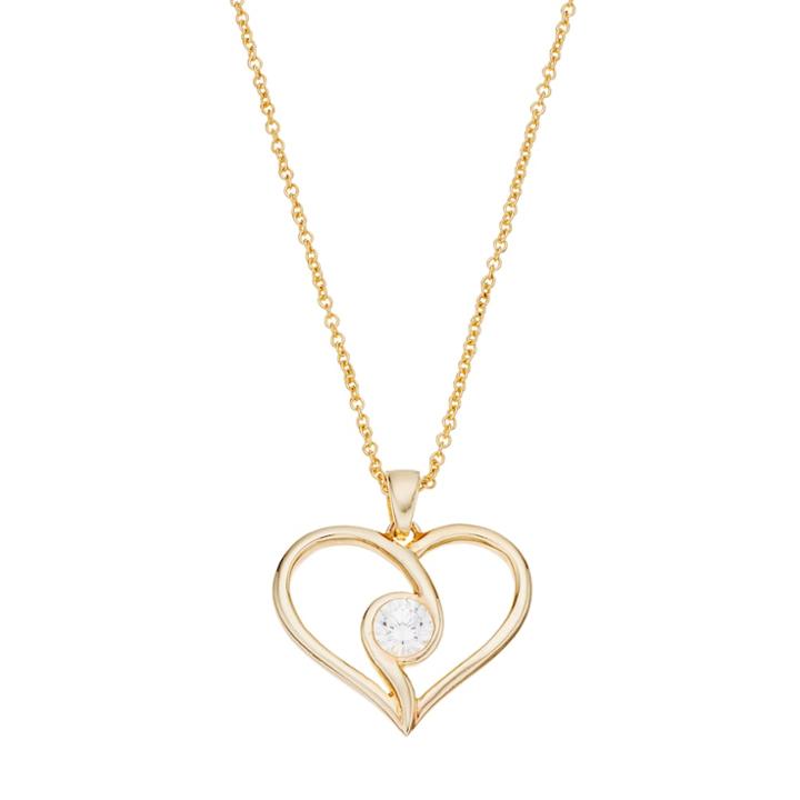 Illuminaire Cubic Zirconia Heart Pendant Necklace, Size: 18, White