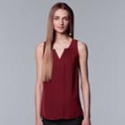 Women's Simply Vera Vera Wang Pleated Splitneck Tank, Size: Medium, Dark Red
