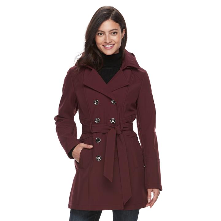 Women's Sebby Collection Soft Shell Trench Coat, Size: Large, Red Other
