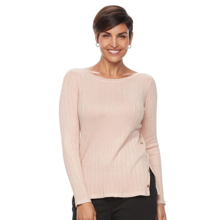 Women's Croft & Barrow&reg; Button Side Long Sleeve Top, Size: Xl, Lt Orange