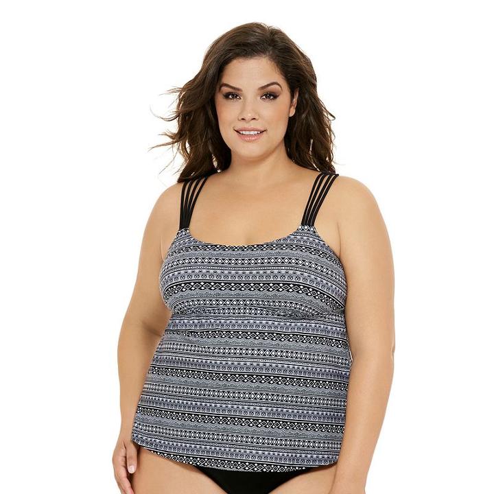 Juniors' Plus Size Costa Del Sol Geometric Tankini Top, Size: 1xl, Black