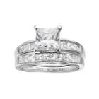 Pure 925 Sterling Silver Cubic Zirconia Engagement Ring Set, Women's, Size: 8, Grey