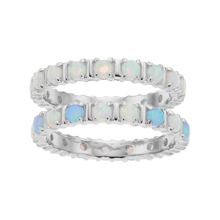 Sterling Silver Lab-created Opal 2 Piece Stack Ring Set, Women's, Size: 6, White