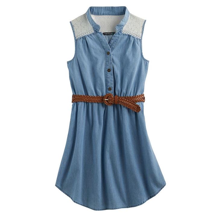Girls 7-16 My Michelle Lace Yoke Chambray Shirtdress, Size: 10, Blue Other