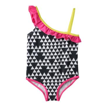 Toddler Girl Pink Platinum Triangle Print Asymmetrical One-piece Swimsuit, Size: 3t, Black
