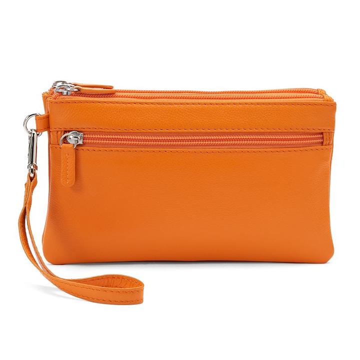 Ili Double-zip Leather Wristlet, Women's, Orange