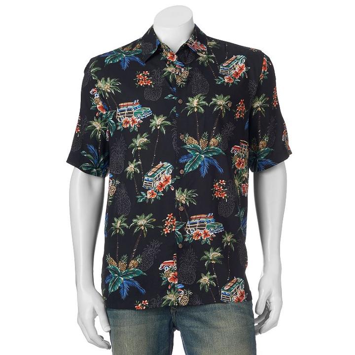 Men's Batik Bay Tropical Casual Button-down Shirt, Size: Xl, Black