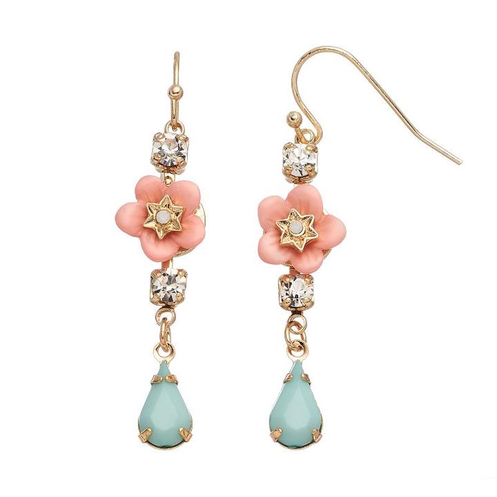 Lc Lauren Conrad Flower Teardrop Nickel Free Linear Earrings, Women's, Multicolor