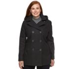 Plus Size Braetan Hooded Double-breasted Peacoat, Women's, Size: 2xl, Grey
