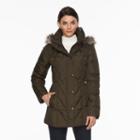 Women's Towne By London Fog Hooded Down Puffer Jacket, Size: Small, Med Green
