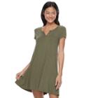 Juniors' So&reg; Henley Swing Dress, Teens, Size: Medium, Med Green