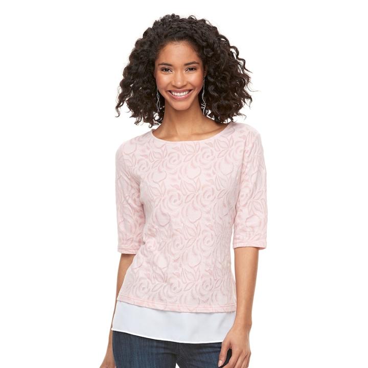 Women's Elle&trade; Jacquard Mock-layer Top, Size: Xs, Brt Pink
