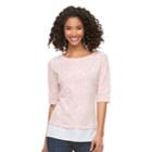 Women's Elle&trade; Jacquard Mock-layer Top, Size: Xs, Brt Pink