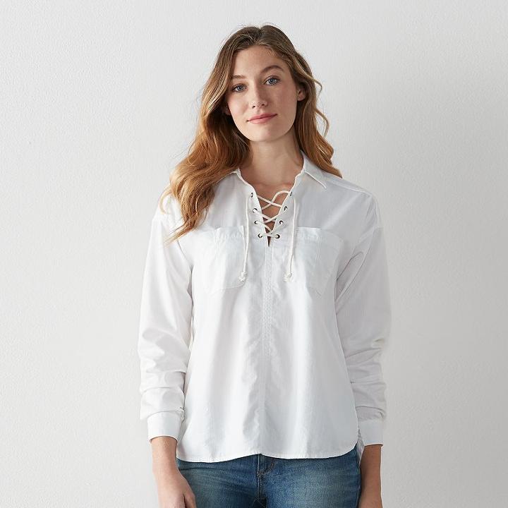 Women's Sonoma Goods For Life&trade; Lace Up Shirt, Size: Small, White