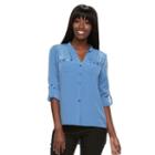Petite Dana Buchman Pintuck Roll-tab Shirt, Women's, Size: S Petite, Blue (navy)