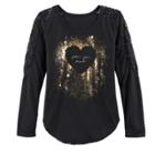 Girls 7-16 & Plus Size Mudd&reg; Pieced Lace Graphic Tee, Size: 14 1/2, Black
