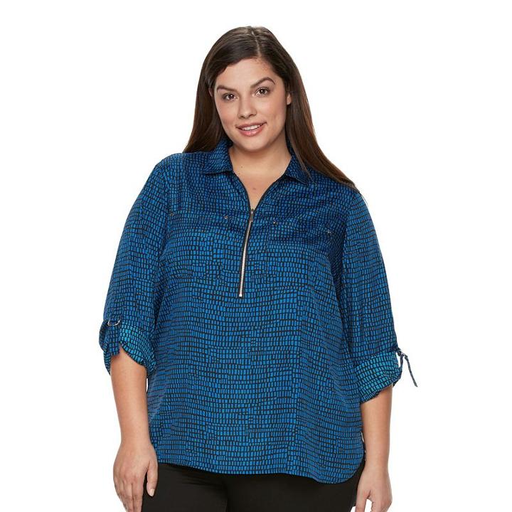 Plus Size Croft & Barrow&reg; Half-zip Crepe Shirt, Women's, Size: 1xl, Black