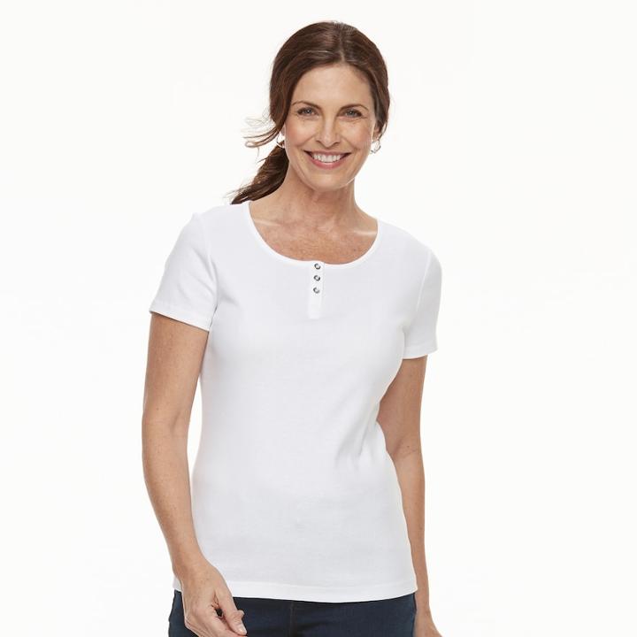 Women's Croft & Barrow&reg; Button Accent Scoopneck Tee, Size: Xxl, White