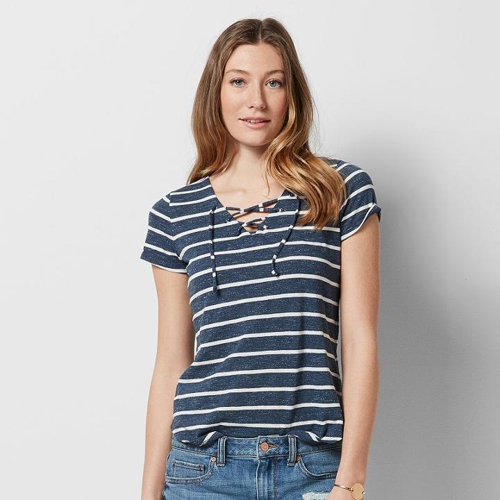 Women's Sonoma Goods For Life&trade; Striped Lace-up Tee, Size: Xxl, Dark Blue