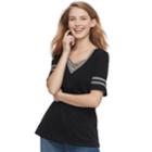 Juniors' So&reg; Lace-up Varsity Tee, Teens, Size: Medium, Black