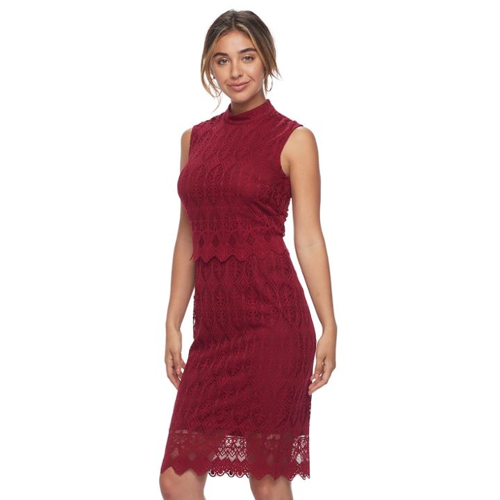 Women's Sharagano Lace Overlay Mockneck Dress, Size: 4, Med Red