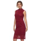 Women's Sharagano Lace Overlay Mockneck Dress, Size: 4, Med Red