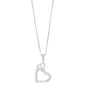 Timeless Sterling Silver Cubic Zirconia Double Open Heart Pendant Necklace, Women's, White